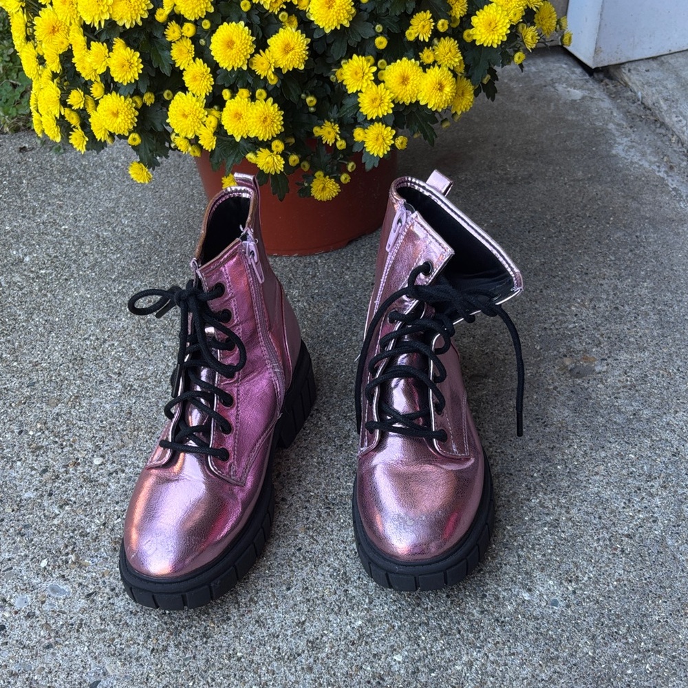 Madden NYC Metallic Pink Kids Lace-Up Boots